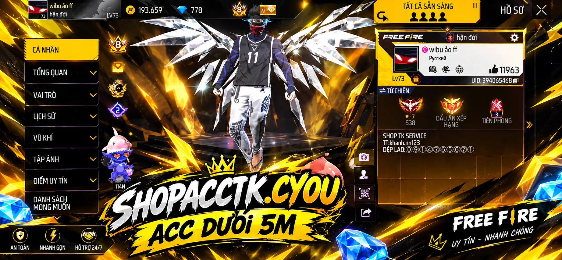 ACC FREE FIRE DƯỚI 5M