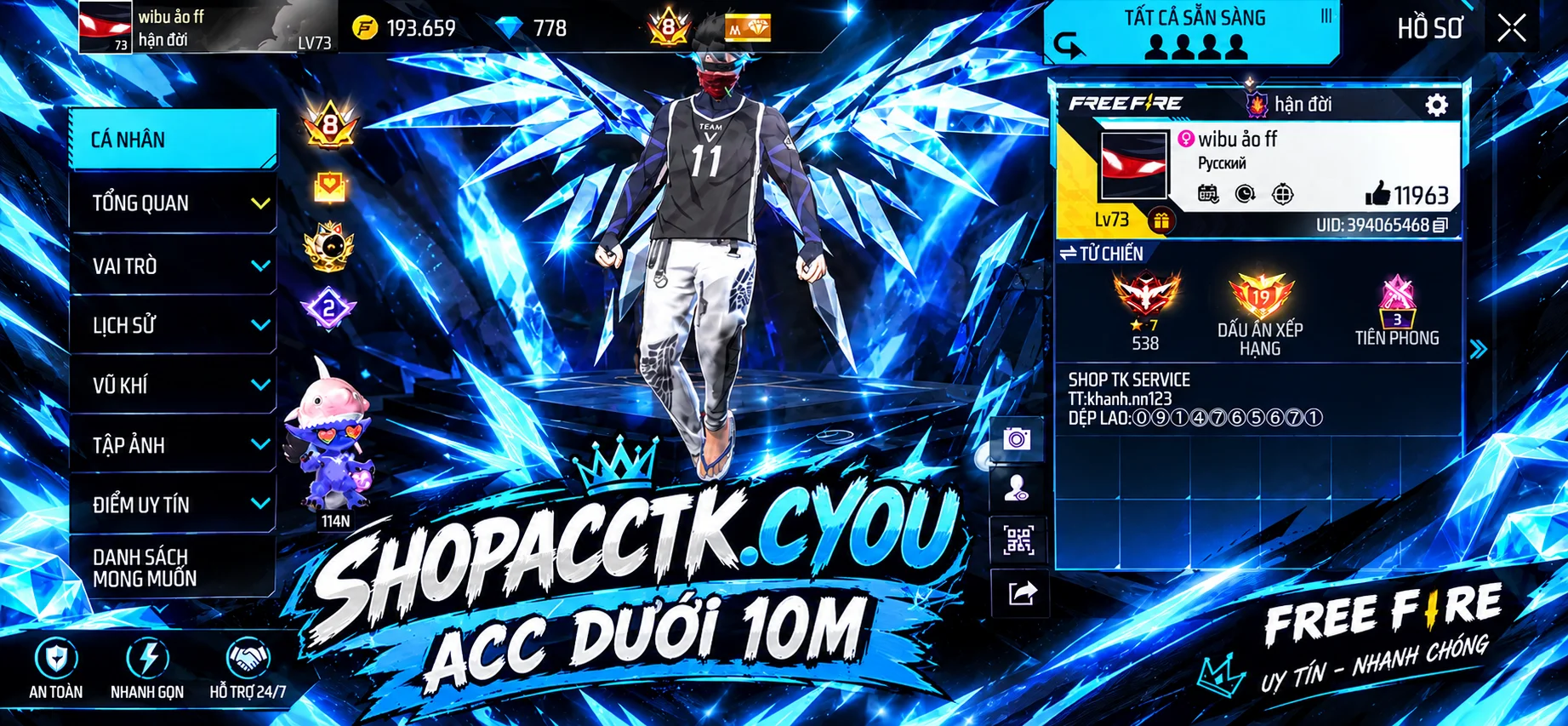 ACC FREE FIRE DƯỚI 10M
