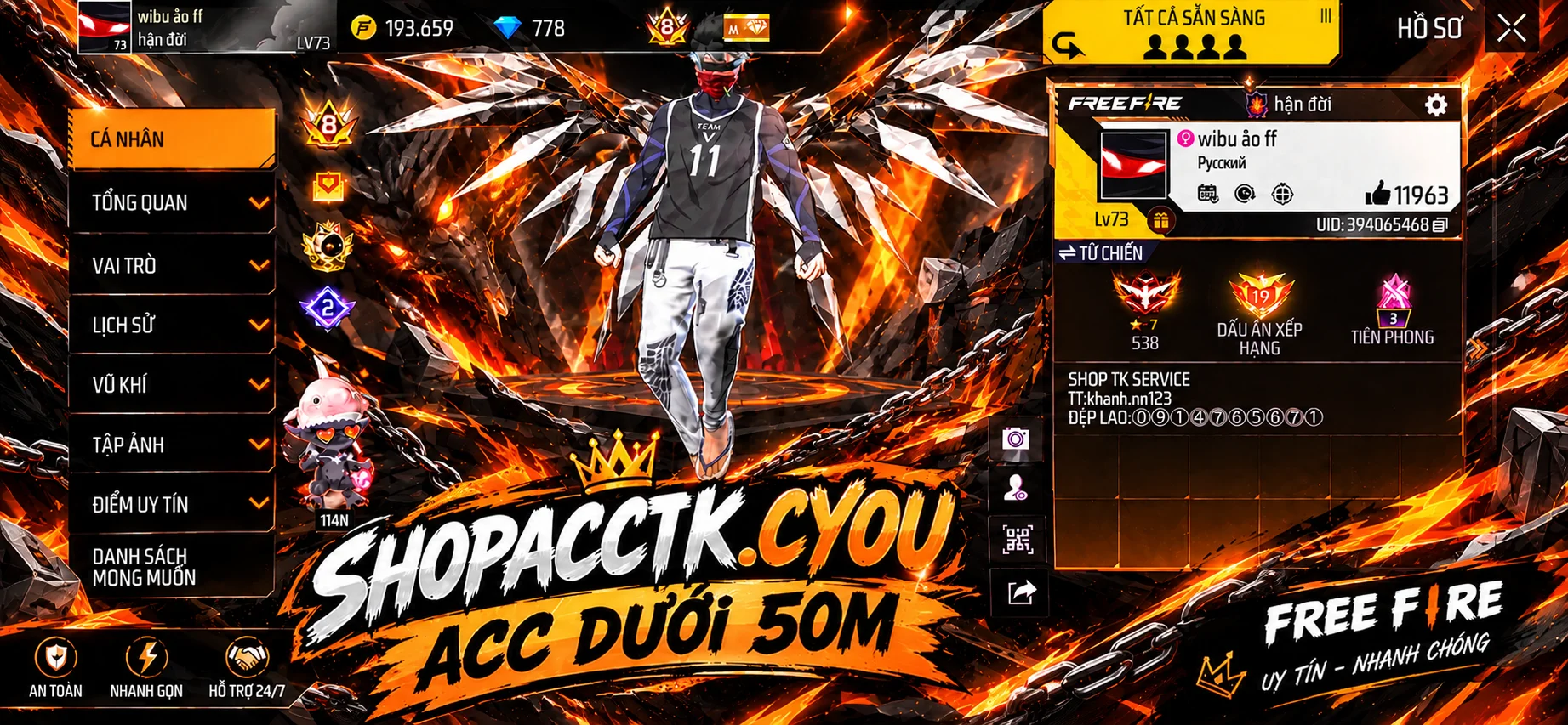 ACC FREE FIRE DƯỚI 50M